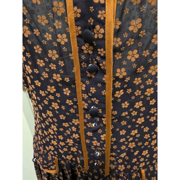 Vintage Sleeveless Women's Dress Brown Floral Pleated Skirt Size S - Picture 5 of 16